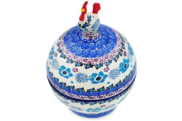 Jars | Ceramika Artystyczna Hen Shaped Jar 7" Blooming Blues Jars Ceramika Artystyczna