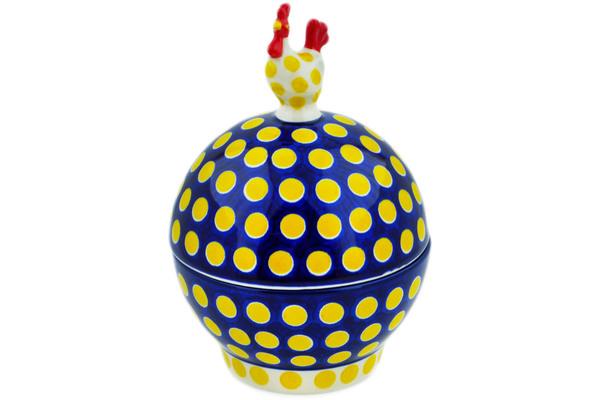 Jars | Ceramika Artystyczna Hen Shaped Jar 7" Yellow Dots Jars Ceramika Artystyczna