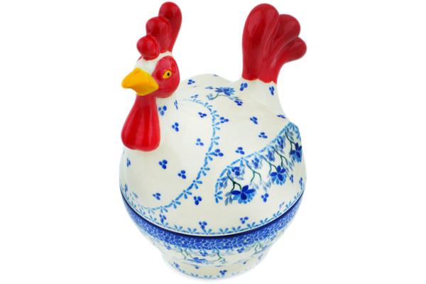 Jars | Ceramika Artystyczna Hen Shaped Jar 8" Blue Grapevine Jars Ceramika Artystyczna