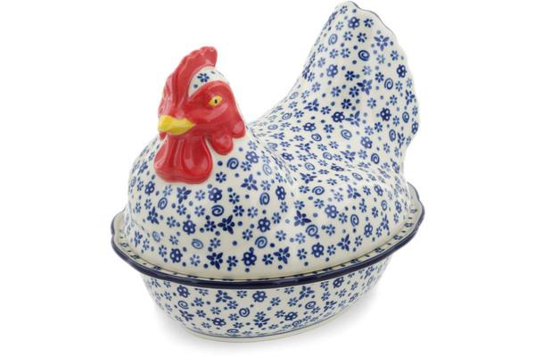 Jars | Ceramika Artystyczna Hen Shaped Jar 9" Blue Confetti Jars Ceramika Artystyczna