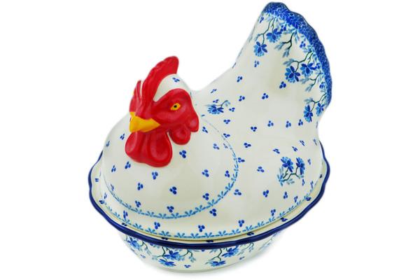 Jars | Ceramika Artystyczna Hen Shaped Jar 9" Blue Grapevine Jars Ceramika Artystyczna