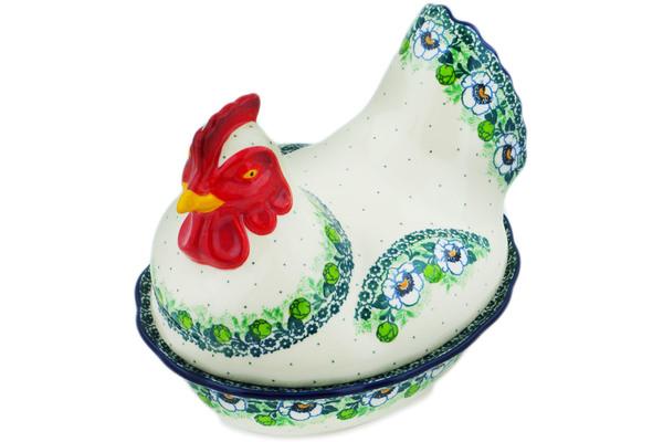 Jars | Ceramika Artystyczna Hen Shaped Jar 9" Green Flora Jars Ceramika Artystyczna