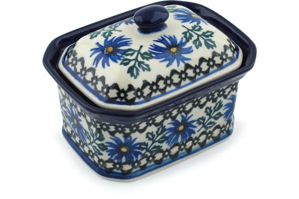 Jars | Ceramika Artystyczna Mini Cake Box 4", Salt Box, Blue Chicory Jars Ceramika Artystyczna