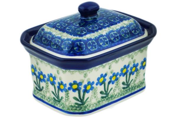 Jars | Ceramika Artystyczna Mini Cake Box 4", Salt Box, Blue Daisy Circle Jars Ceramika Artystyczna