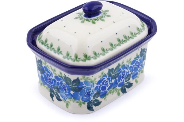 Jars | Ceramika Artystyczna Mini Cake Box 4", Salt Box, Blue Rose Jars Ceramika Artystyczna