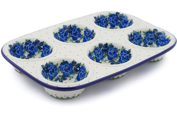 Muffin Pans | Ceramika Artystyczna Muffin Pan 11" Blue Rose Bakeware Ceramika Artystyczna