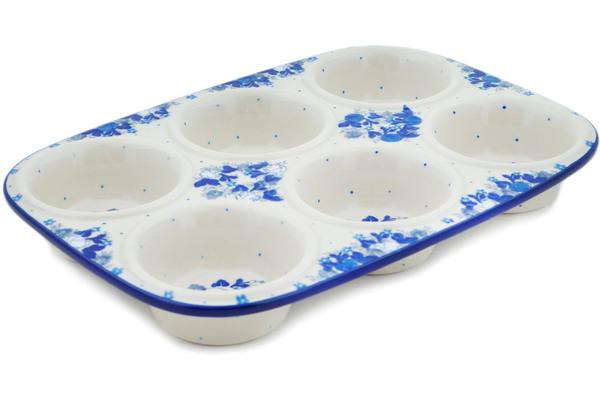 Muffin Pans | Ceramika Artystyczna Muffin Pan 11" Blue Spring Blue Bakeware Ceramika Artystyczna