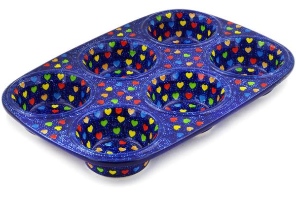 Muffin Pans | Ceramika Artystyczna Muffin Pan 11" Colourful Dot Show UNIKAT Bakeware Ceramika Artystyczna