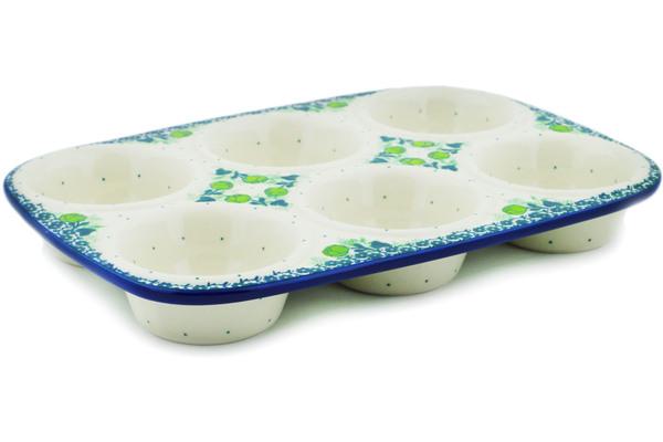 Muffin Pans | Ceramika Artystyczna Muffin Pan 11" Green Flora Bakeware Ceramika Artystyczna