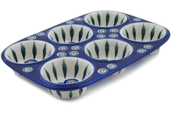 Muffin Pans | Ceramika Artystyczna Muffin Pan 11" Peacock Leaves Bakeware Ceramika Artystyczna