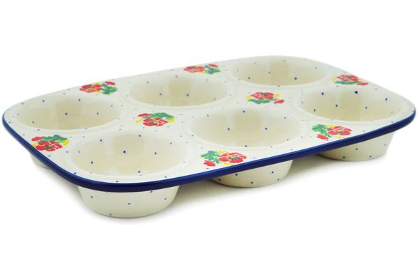 Muffin Pans | Ceramika Artystyczna Muffin Pan 11" Red Poppy Chain Bakeware Ceramika Artystyczna