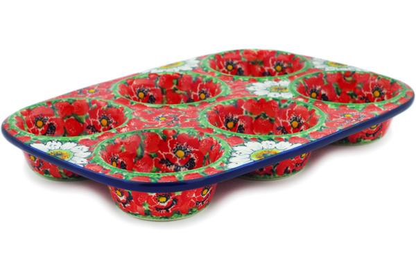 Muffin Pans | Ceramika Artystyczna Muffin Pan 11" Sweet Red Petals UNIKAT Bakeware Ceramika Artystyczna