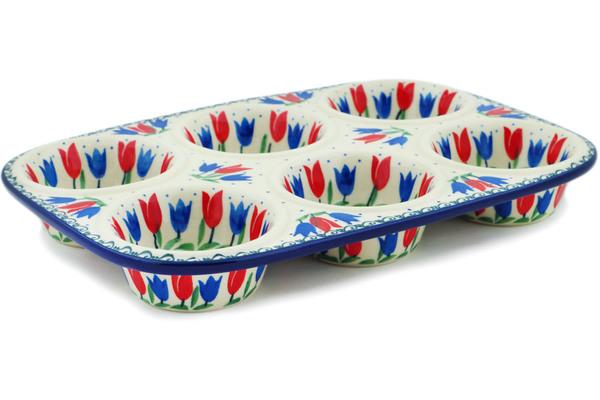 Muffin Pans | Ceramika Artystyczna Muffin Pan 11" Tulip Fever Bakeware Ceramika Artystyczna