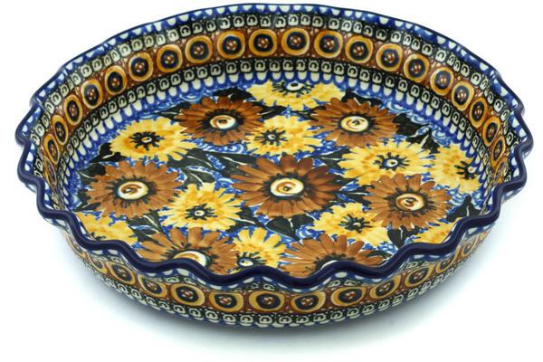 Pie Dishes | Ceramika Artystyczna Fluted Pie Dish 10" Autumn Chrysanthemums UNIKAT Bakeware Ceramika Artystyczna