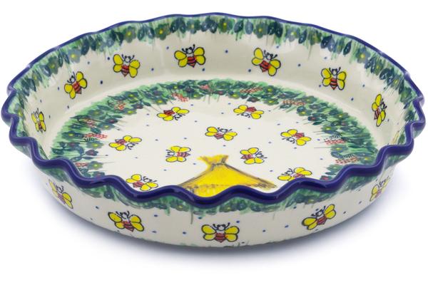 Pie Dishes | Ceramika Artystyczna Fluted Pie Dish 10" Bee Happy UNIKAT Bakeware Ceramika Artystyczna