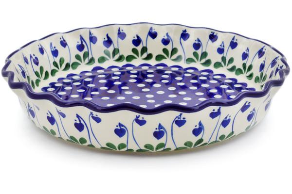 Pie Dishes | Ceramika Artystyczna Fluted Pie Dish 10" Bleeding Heart Peacock Bakeware Ceramika Artystyczna