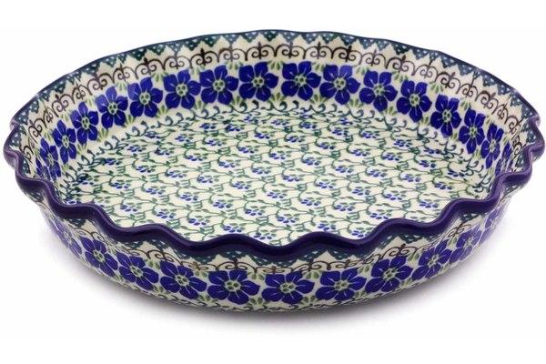 Pie Dishes | Ceramika Artystyczna Fluted Pie Dish 10" Blue Dogwood Bakeware Ceramika Artystyczna