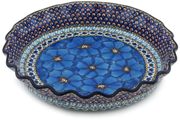 Pie Dishes | Ceramika Artystyczna Fluted Pie Dish 10" Blue Poppies UNIKAT Bakeware Ceramika Artystyczna