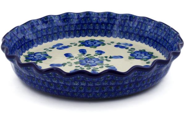 Pie Dishes | Ceramika Artystyczna Fluted Pie Dish 10" Blue Poppies Bakeware Ceramika Artystyczna