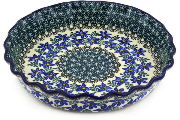 Pie Dishes | Ceramika Artystyczna Fluted Pie Dish 10" Blue Violets Bakeware Ceramika Artystyczna