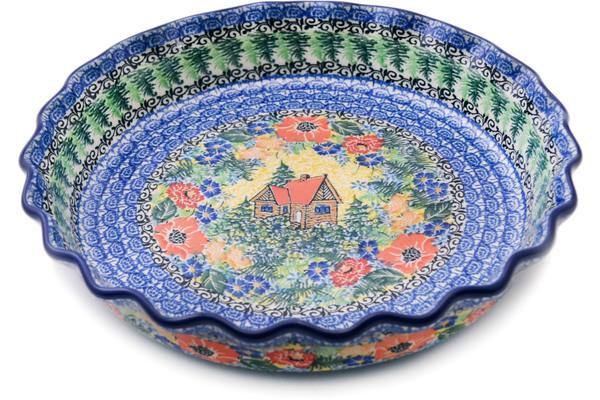 Pie Dishes | Ceramika Artystyczna Fluted Pie Dish 10" Cabin Meadow UNIKAT Bakeware Ceramika Artystyczna