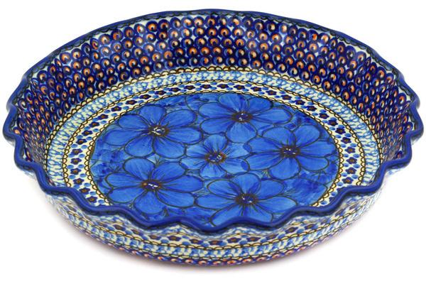 Pie Dishes | Ceramika Artystyczna Fluted Pie Dish 10" Cobalt Poppies UNIKAT Bakeware Ceramika Artystyczna