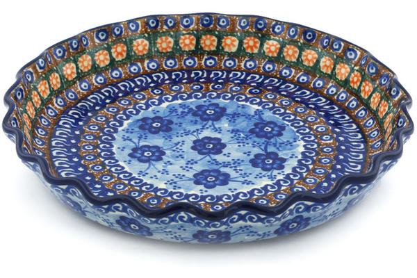 Pie Dishes | Ceramika Artystyczna Fluted Pie Dish 10" Dancing Blue Poppies UNIKAT Bakeware Ceramika Artystyczna