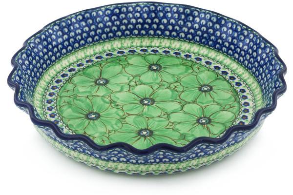 Pie Dishes | Ceramika Artystyczna Fluted Pie Dish 10" Green Pansies UNIKAT Bakeware Ceramika Artystyczna