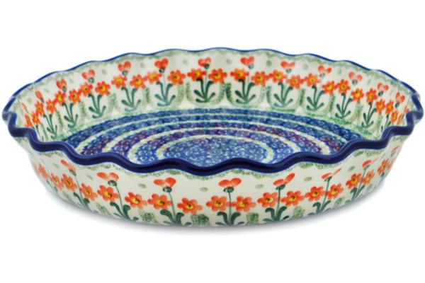 Pie Dishes | Ceramika Artystyczna Fluted Pie Dish 10" Peach Spring Daisy Bakeware Ceramika Artystyczna