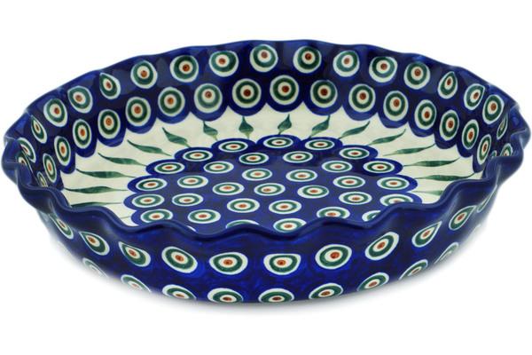 Pie Dishes | Ceramika Artystyczna Fluted Pie Dish 10" Peacock Leaves Bakeware Ceramika Artystyczna