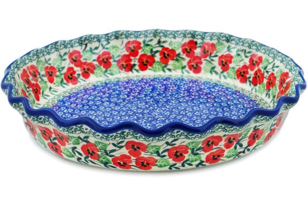 Pie Dishes | Ceramika Artystyczna Fluted Pie Dish 10" Red Pansy Bakeware Ceramika Artystyczna