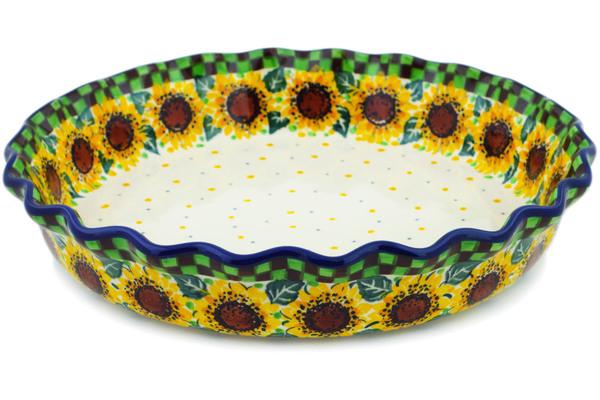 Pie Dishes | Ceramika Artystyczna Fluted Pie Dish 10" Summer Sunflower UNIKAT Bakeware Ceramika Artystyczna