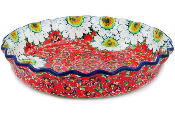 Pie Dishes | Ceramika Artystyczna Fluted Pie Dish 10" Sweet Red Petals UNIKAT Bakeware Ceramika Artystyczna