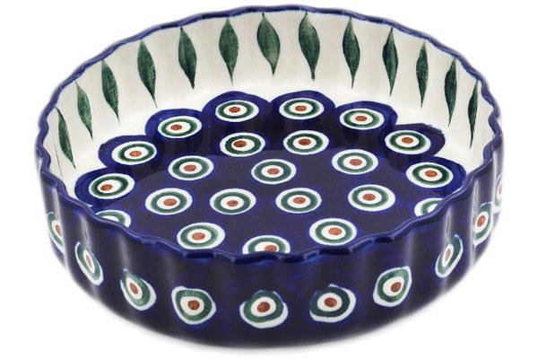 Pie Dishes | Ceramika Artystyczna Fluted Pie Dish 6" Peacock Leaves Bakeware Ceramika Artystyczna