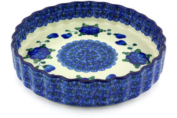 Pie Dishes | Ceramika Artystyczna Fluted Pie Dish 8" Blue Poppies Bakeware Ceramika Artystyczna