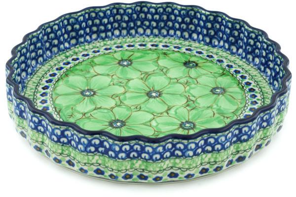 Pie Dishes | Ceramika Artystyczna Fluted Pie Dish 9" Green Pansies UNIKAT Bakeware Ceramika Artystyczna