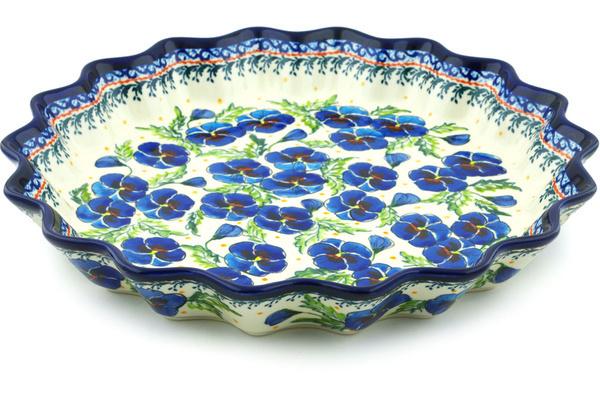 Pie Dishes | Zaklady Ceramiczne Fluted Pie Dish 13" Blooming Blue Pansies UNIKAT Bakeware Pie Dishes