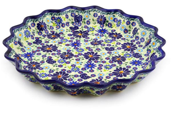 Pie Dishes | Zaklady Ceramiczne Fluted Pie Dish 13" Blue Summer Garden Bakeware Pie Dishes