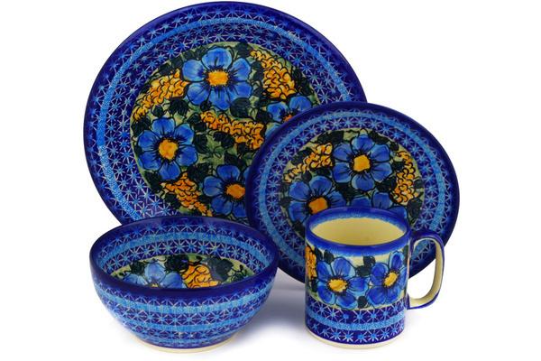 Place Settings | Cer-Raf Place Setting 4-Piece: Mug, Bowl, Dinner Plate, Side Plate Corn In The Blue UNIKAT Kitchen & Dining Cer-Raf