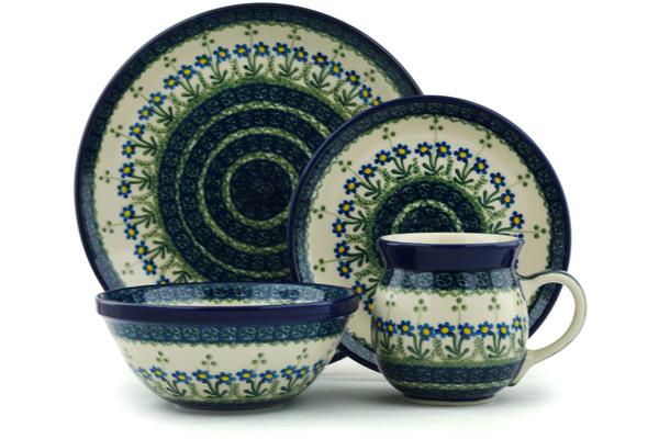 Place Settings | Ceramika Artystyczna 4-Piece Place Setting Blue Daisy Circle Kitchen & Dining Ceramika Artystyczna