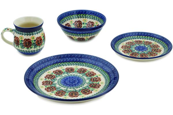 Place Settings | Ceramika Artystyczna 4-Piece Place Setting Brown Pansy UNIKAT Kitchen & Dining Ceramika Artystyczna