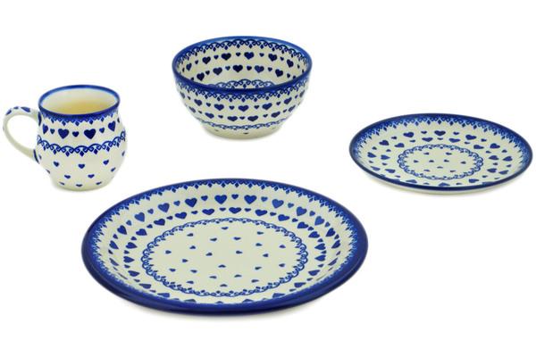 Place Settings | Ceramika Bona 4-Piece Place Setting Blue Valentine Hearts Kitchen & Dining Ceramika Bona