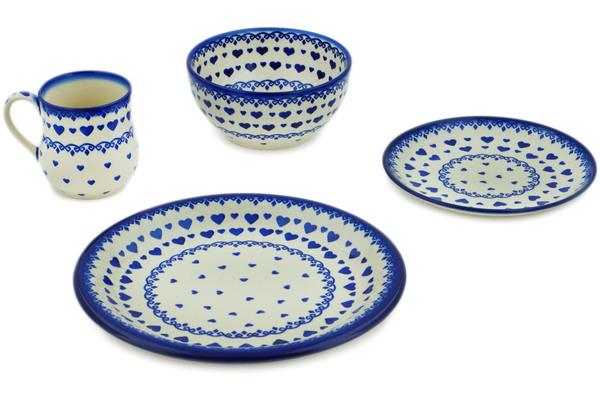 Place Settings | Ceramika Bona 4-Piece Place Setting Blue Valentine Hearts Kitchen & Dining Ceramika Bona