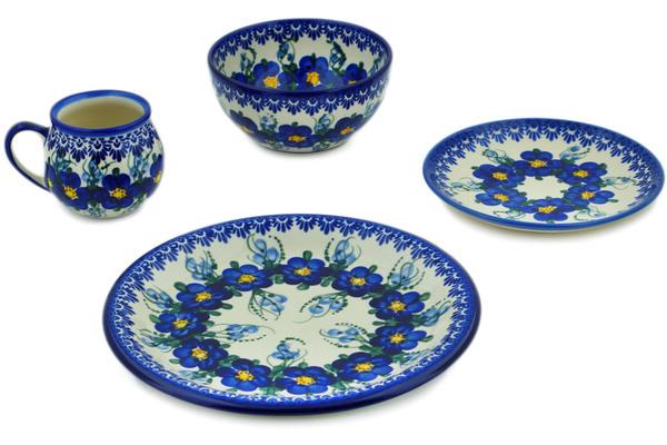 Place Settings | Ceramika Bona 4-Piece Place Setting Blue Wildflower UNIKAT Kitchen & Dining Ceramika Bona