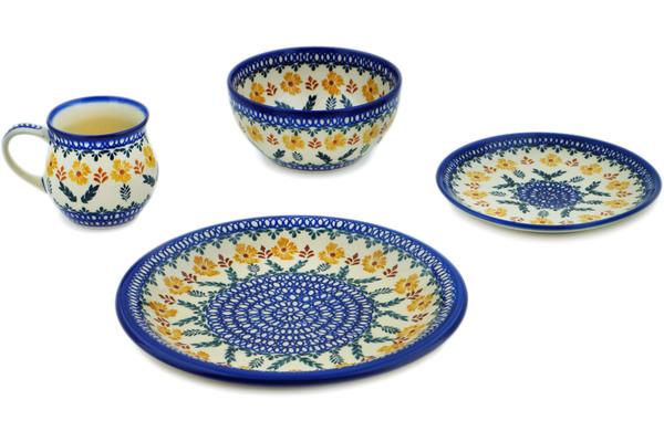 Place Settings | Ceramika Bona 4-Piece Place Setting Golden Flower Garden Kitchen & Dining Ceramika Bona