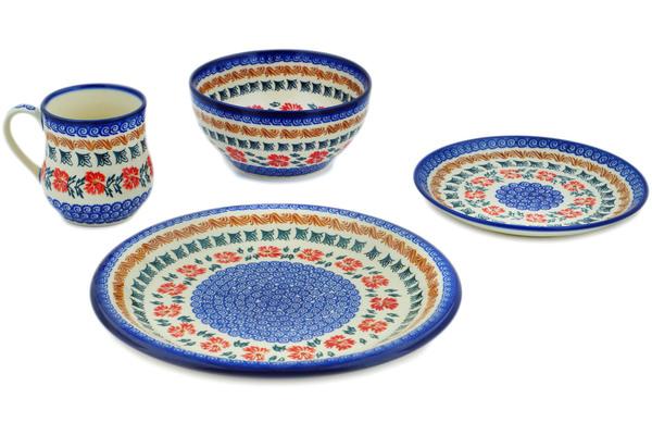 Place Settings | Ceramika Bona 4-Piece Place Setting Red Cornflower Kitchen & Dining Ceramika Bona