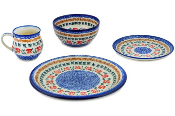 Place Settings | Ceramika Bona 4-Piece Place Setting Red Cornflower Kitchen & Dining Ceramika Bona