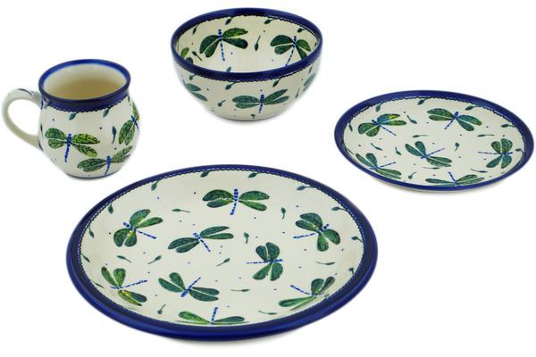 Place Settings | Ceramika Bona 4-Piece Place Settings Green Dragonfly UNIKAT Kitchen & Dining Ceramika Bona