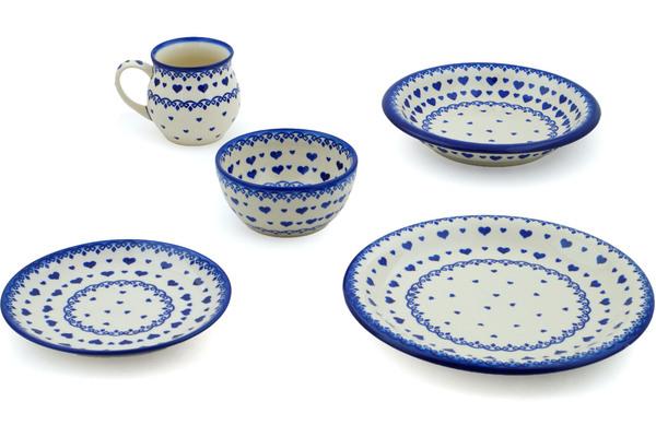 Place Settings | Ceramika Bona 5-Piece Place Setting Blue Valentine Hearts Kitchen & Dining Ceramika Bona