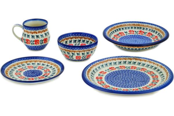 Place Settings | Ceramika Bona 5-Piece Place Setting Red Cornflower Kitchen & Dining Ceramika Bona